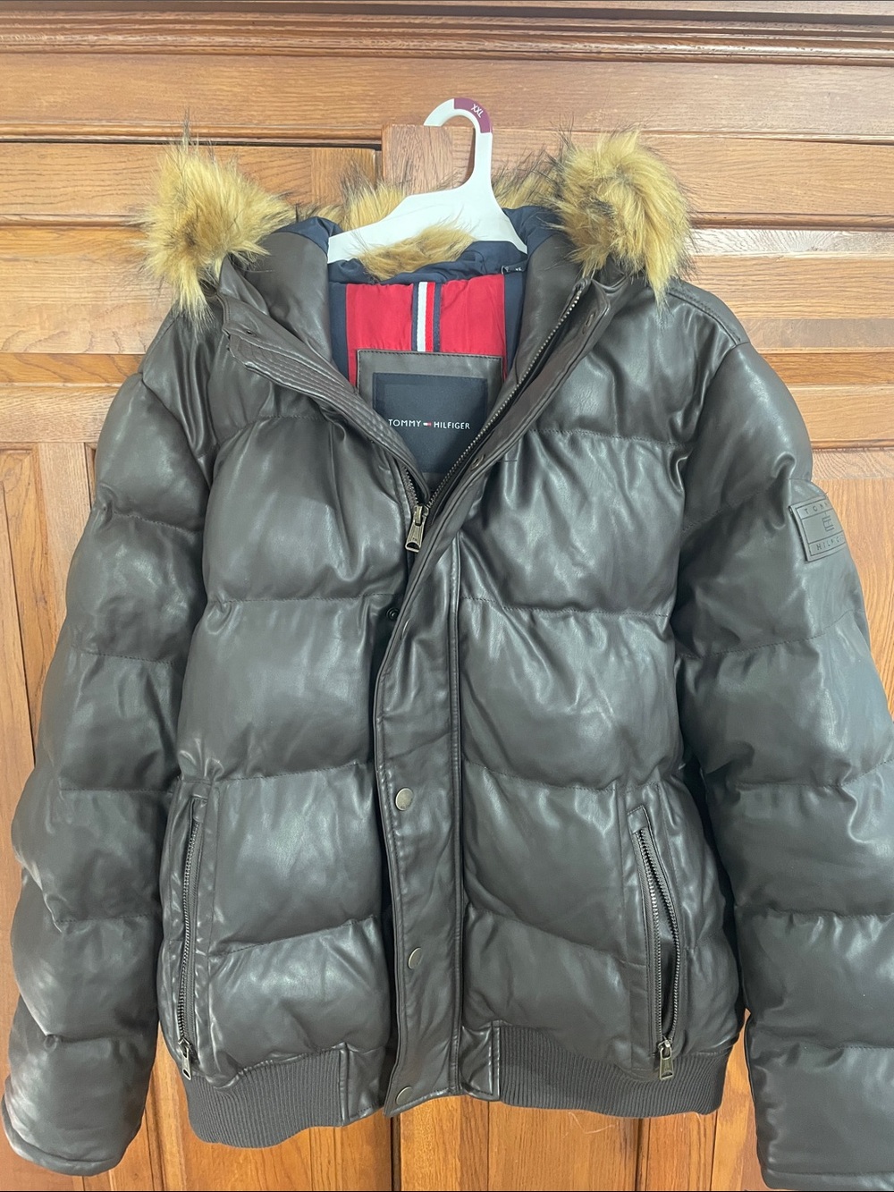 Tommy Hilfiger Dark Brown Quilted Puffer Jacket with Faux Fur Hood NWT Sz. XLG
